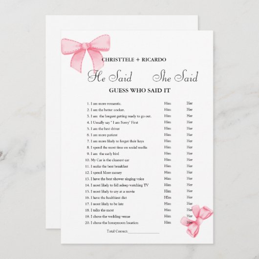 Hij zei dat ze Vrijgezellenfeest spelkaart zei Aankondiging (Voorkant / Achterkant)