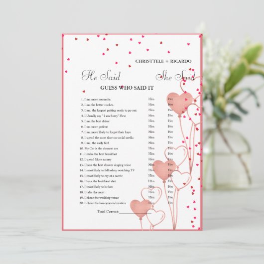 Hij zei dat ze Vrijgezellenfeest spelkaart zei Aankondiging (Staand voorkant)