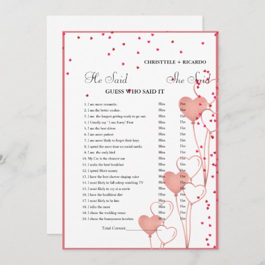 Hij zei dat ze Vrijgezellenfeest spelkaart zei Aankondiging (Voorkant / Achterkant)