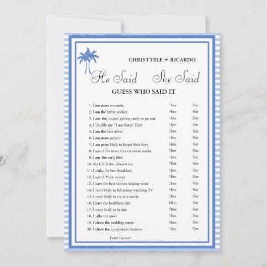 Hij zei dat ze Vrijgezellenfeest spelkaart zei Aankondiging (Voorkant)