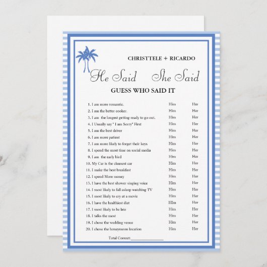 Hij zei dat ze Vrijgezellenfeest spelkaart zei Aankondiging (Voorkant / Achterkant)