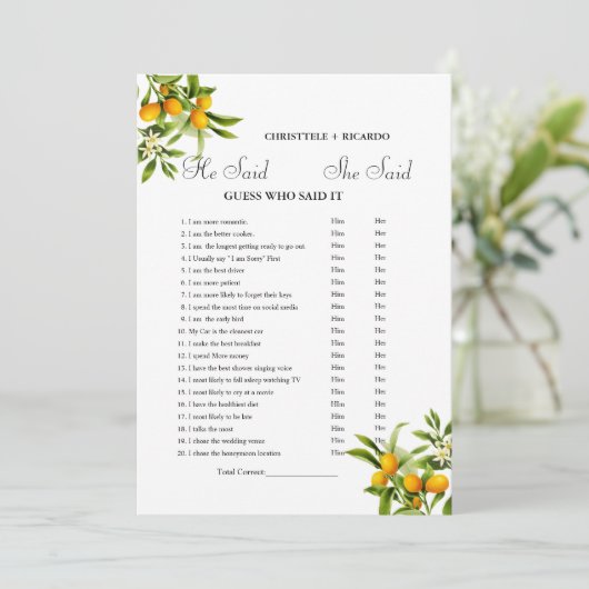 Hij zei dat ze Vrijgezellenfeest spelkaart zei Aankondiging (Staand voorkant)