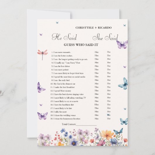 Hij zei dat ze Vrijgezellenfeest spelkaart zei Aankondiging (Voorkant)