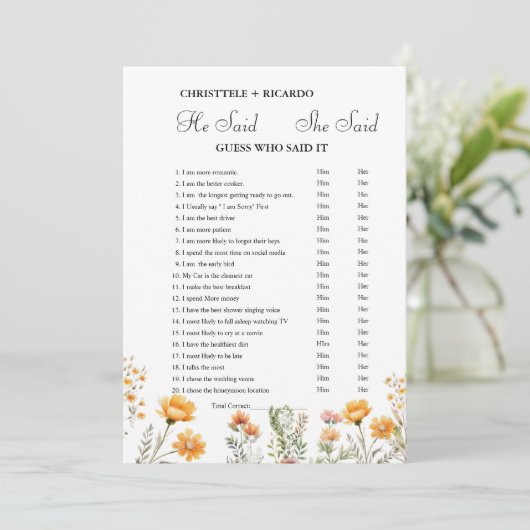 Hij zei dat ze Vrijgezellenfeest spelkaart zei Aankondiging (Staand voorkant)