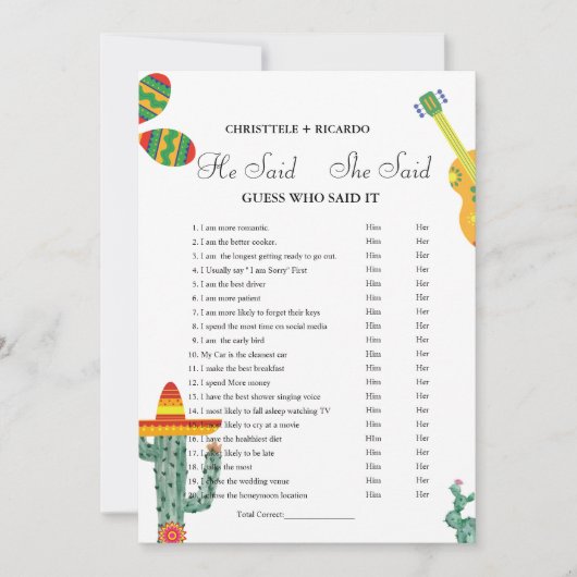 Hij zei dat ze Vrijgezellenfeest spelkaart zei Aankondiging (Voorkant)