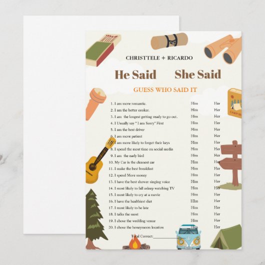 Hij zei dat ze Vrijgezellenfeest spelkaart zei Aankondiging (Voorkant / Achterkant)