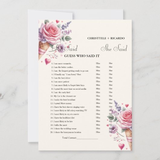 Hij zei dat ze Vrijgezellenfeest spelkaart zei Aankondiging (Voorkant)