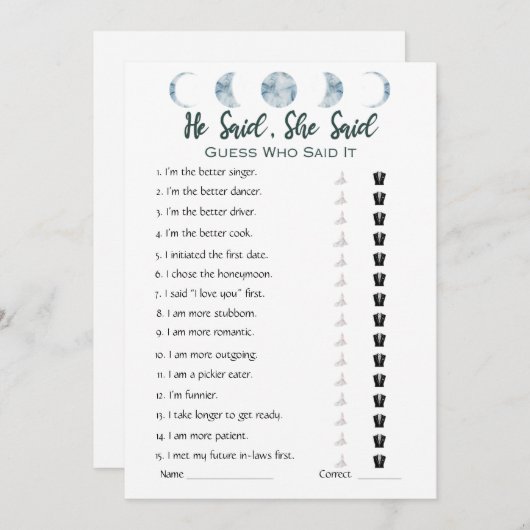 Hij zei dat ze Vrijgezellenfeest speluitnodiging h Kaart (Voorkant / Achterkant)