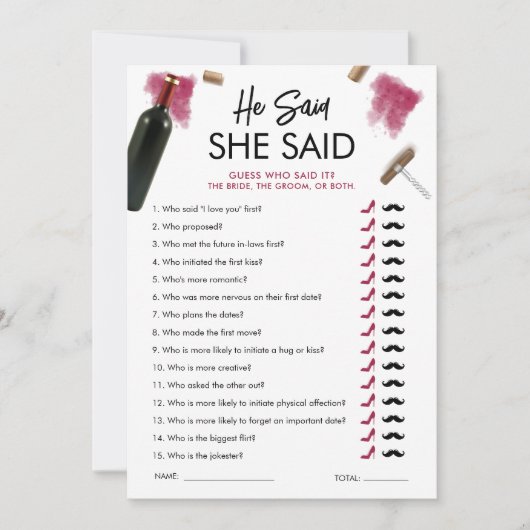 Hij zei dat ze wild Kaart wijn Vrijgezellenfeest z (Voorkant)