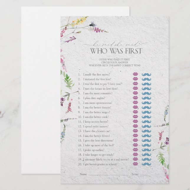 Hij zei dat ze wilde bloem Vrijgezellenfeest spel  (Voorkant / Achterkant)