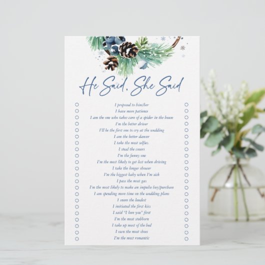 Hij zei dat ze winterspel vrijgezellenfeest zei briefpapier (Staand voorkant)