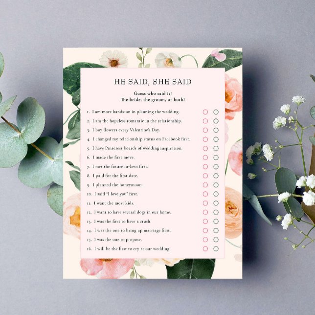 Hij zei dat ze zei | Blush Floral Vrijgezellenfees (Creator heeft geüpload)