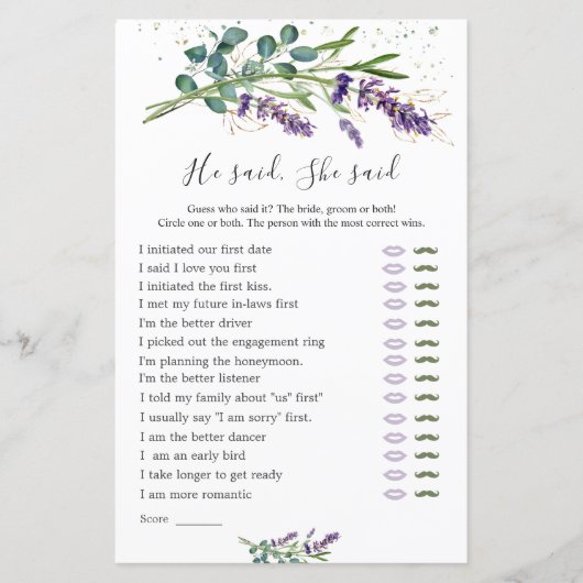 Hij zei dat ze zei bruidsspel, lavendel eucalyptus (Voorkant)