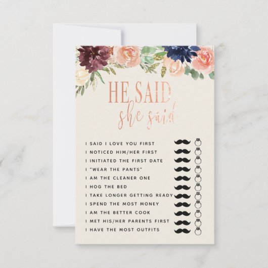 Hij zei dat ze zei bruiloft/verloving Game Copy Kaart (Voorkant)