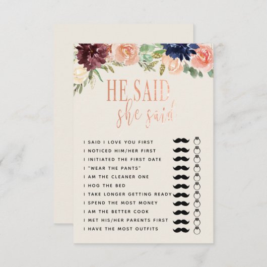 Hij zei dat ze zei bruiloft/verloving Game Copy Kaart (Voorkant / Achterkant)