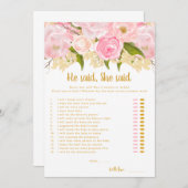 Hij zei dat ze zei dat Baby shower Kaart games spe (Voorkant / Achterkant)