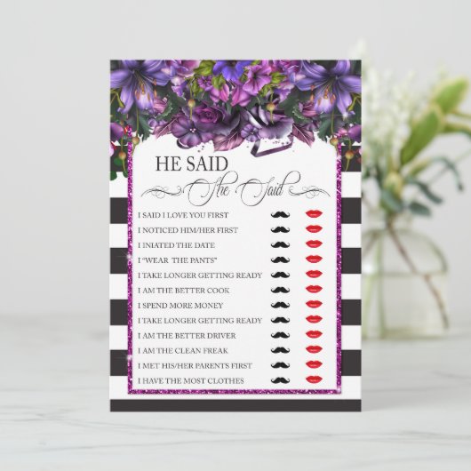 Hij zei dat ze zei dat het Vrijgezellenfeest van B Kaart (Staand voorkant)