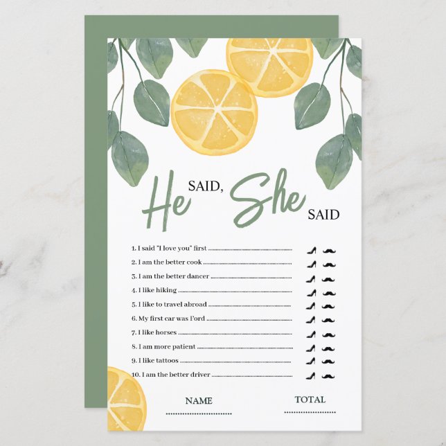 Hij zei dat ze zei dat Lemon Vrijgezellenfeest Gam (Voorkant / Achterkant)