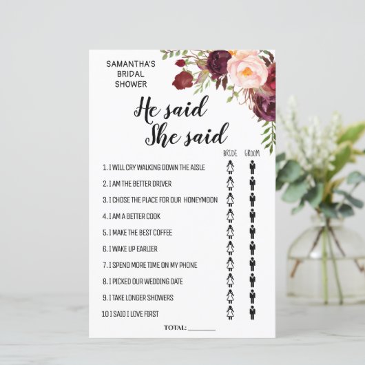 Hij zei dat ze zei dat Marsala Floral Vrijgezellen (Staand voorkant)