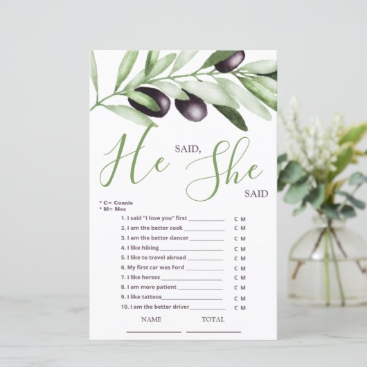 Hij zei dat ze zei dat Olijfbijkantoor Bridal Game (Staand voorkant)