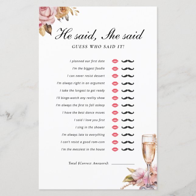 Hij zei dat ze zei dat Parels Prosecco bruidsspel (Voorkant)