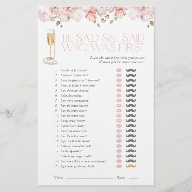 Hij zei dat ze zei dat Petals & Pearls roze douche (Voorkant)