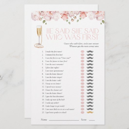 Hij zei dat ze zei dat Petals & Pearls roze douche (Voorkant / Achterkant)