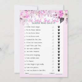 Hij zei dat ze zei dat Vrijgezellenfeest Game Kaart