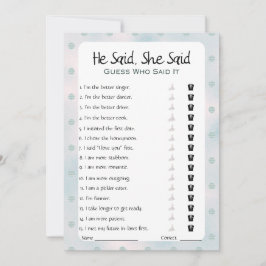 Hij zei dat ze zei dat Vrijgezellenfeest Game Kaart