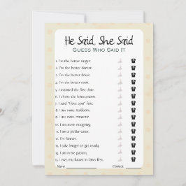 Hij zei dat ze zei dat Vrijgezellenfeest Game Kaart