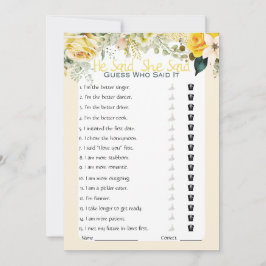 Hij zei dat ze zei dat Vrijgezellenfeest Game Kaart