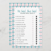 Hij zei dat ze zei dat Vrijgezellenfeest Game Kaart (Voorkant / Achterkant)