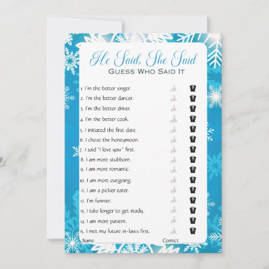 Hij zei dat ze zei dat Vrijgezellenfeest Game Kaart (Voorkant)