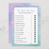 Hij zei dat ze zei dat Vrijgezellenfeest Game Kaart (Voorkant / Achterkant)