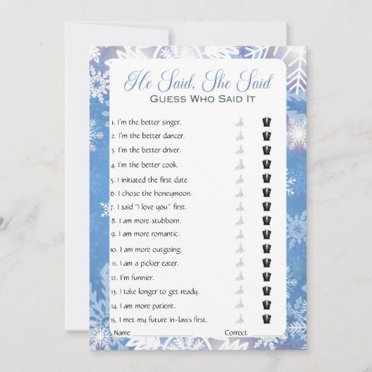 Hij zei dat ze zei dat Vrijgezellenfeest Game Kaart (Voorkant)