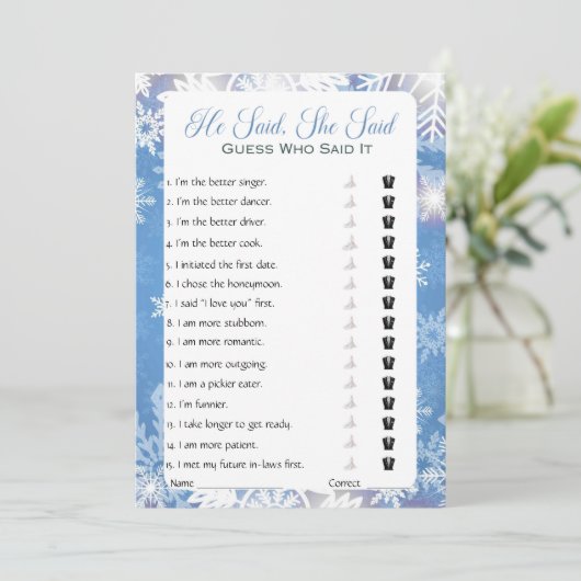 Hij zei dat ze zei dat Vrijgezellenfeest Game Kaart (Staand voorkant)