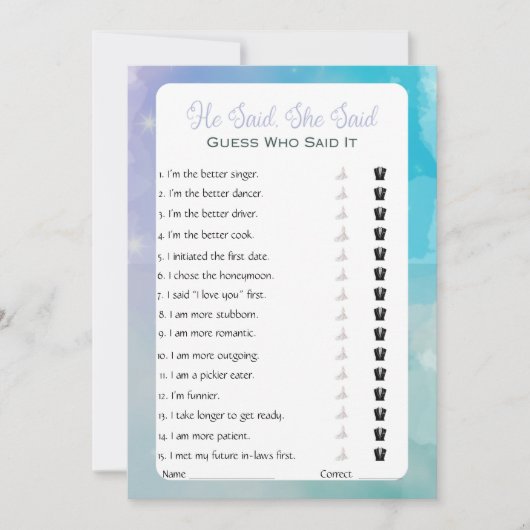 Hij zei dat ze zei dat Vrijgezellenfeest Game Kaart (Voorkant)