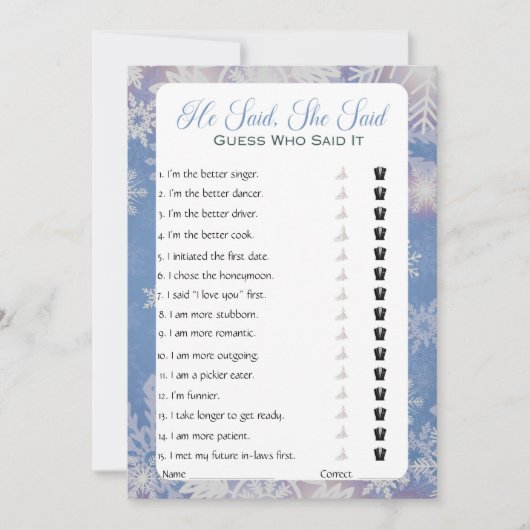 Hij zei dat ze zei dat Vrijgezellenfeest Game Kaart (Voorkant)