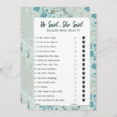 Hij zei dat ze zei dat Vrijgezellenfeest Game Kaart (Voorkant / Achterkant)