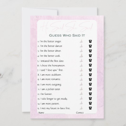 Hij zei dat ze zei dat Vrijgezellenfeest Game Kaart (Voorkant)