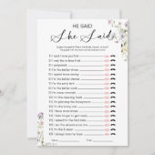 Hij zei dat ze zei dat Vrijgezellenfeest Game Kaart (Voorkant)