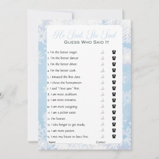 Hij zei dat ze zei dat Vrijgezellenfeest Game Kaart (Voorkant)