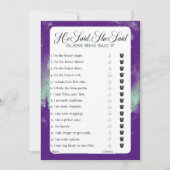 Hij zei dat ze zei dat Vrijgezellenfeest Game Kaart (Voorkant)