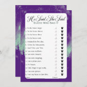 Hij zei dat ze zei dat Vrijgezellenfeest Game Kaart (Voorkant / Achterkant)