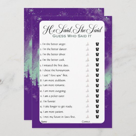 Hij zei dat ze zei dat Vrijgezellenfeest Game Kaart (Voorkant / Achterkant)