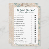 Hij zei dat ze zei dat Vrijgezellenfeest Game Kaart (Voorkant / Achterkant)