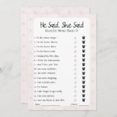 Hij zei dat ze zei dat Vrijgezellenfeest Game Kaart (Voorkant / Achterkant)