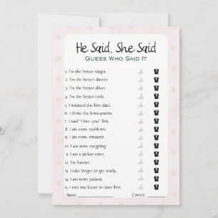 Hij zei dat ze zei dat Vrijgezellenfeest Game Kaart