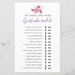 Hij zei dat ze zei dat Vrijgezellenfeest Game Tea