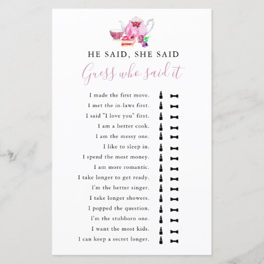 Hij zei dat ze zei dat Vrijgezellenfeest Game Tea  (Voorkant)